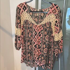 Free People Boho Print Lace Inset Top – XS